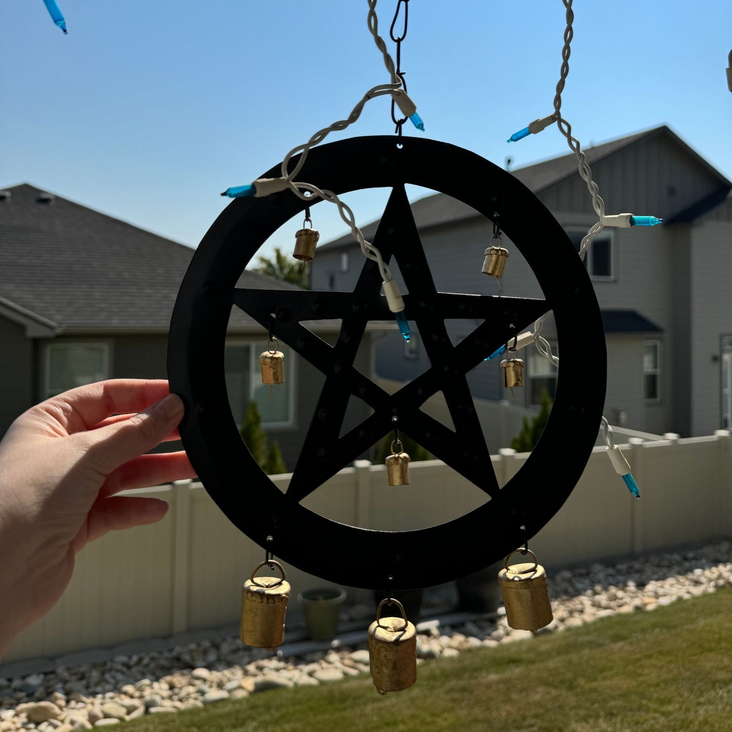 Pentagram Wind Chime - Black Iron and Gold