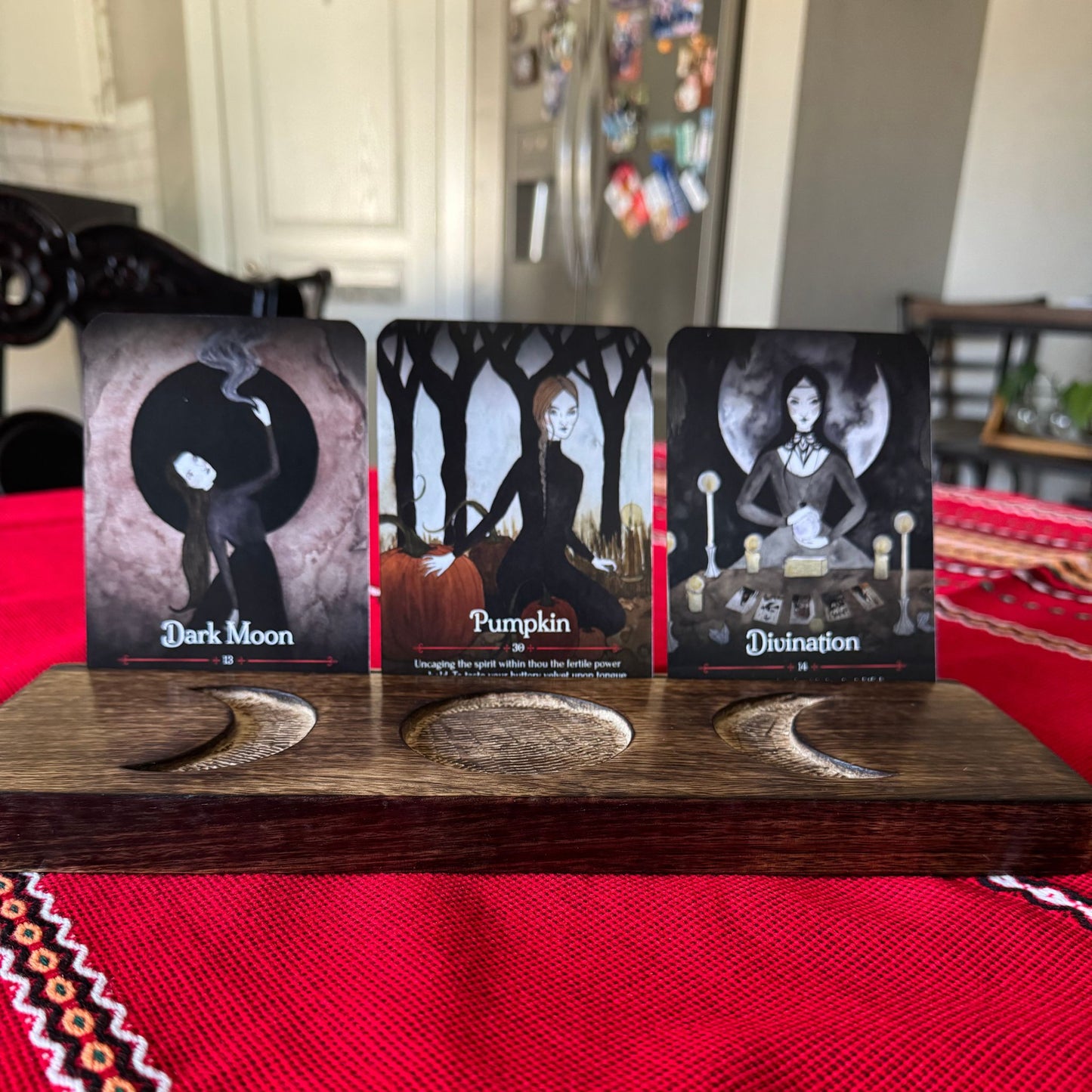 Wooden Tarot Card Holder with Triple Moon