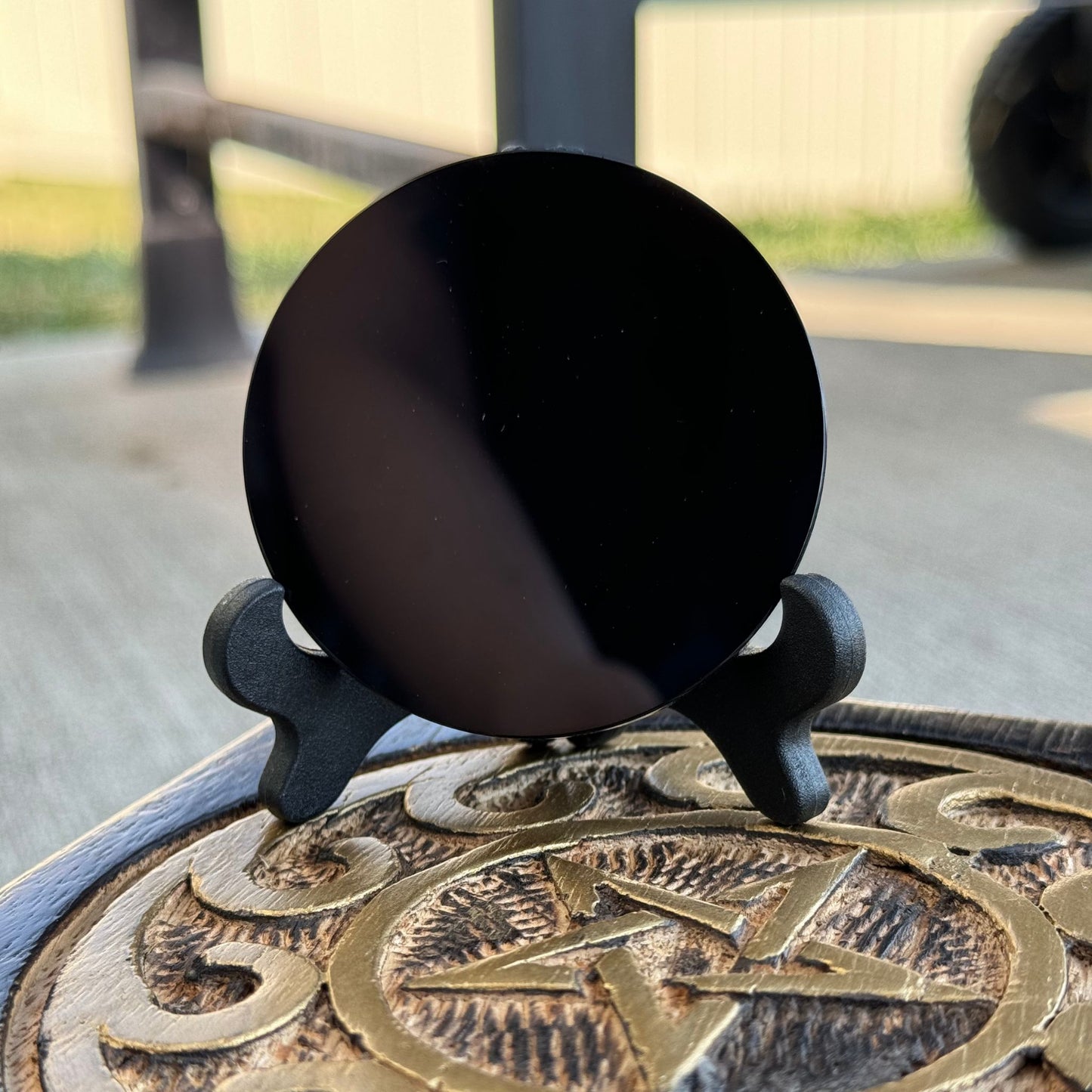 Mini Obsidian Scrying Mirror with Stand