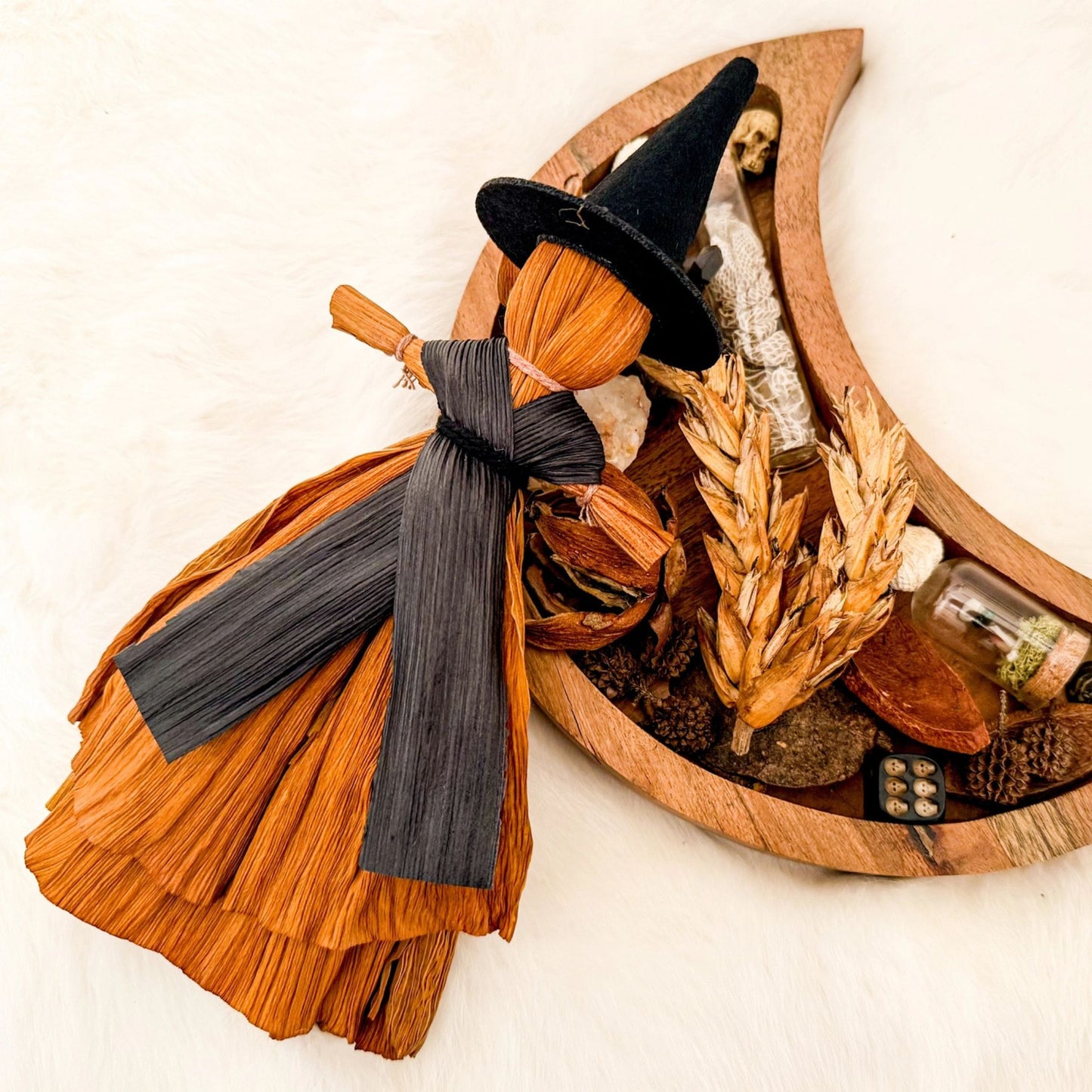 Corn Husk Doll - Orange and Black Poppet