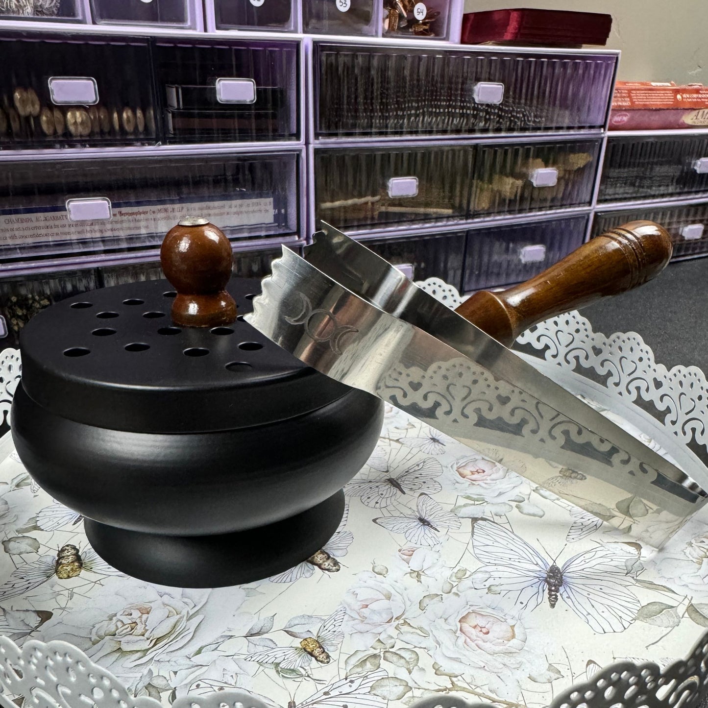 Iron and Wood Charcoal Burner