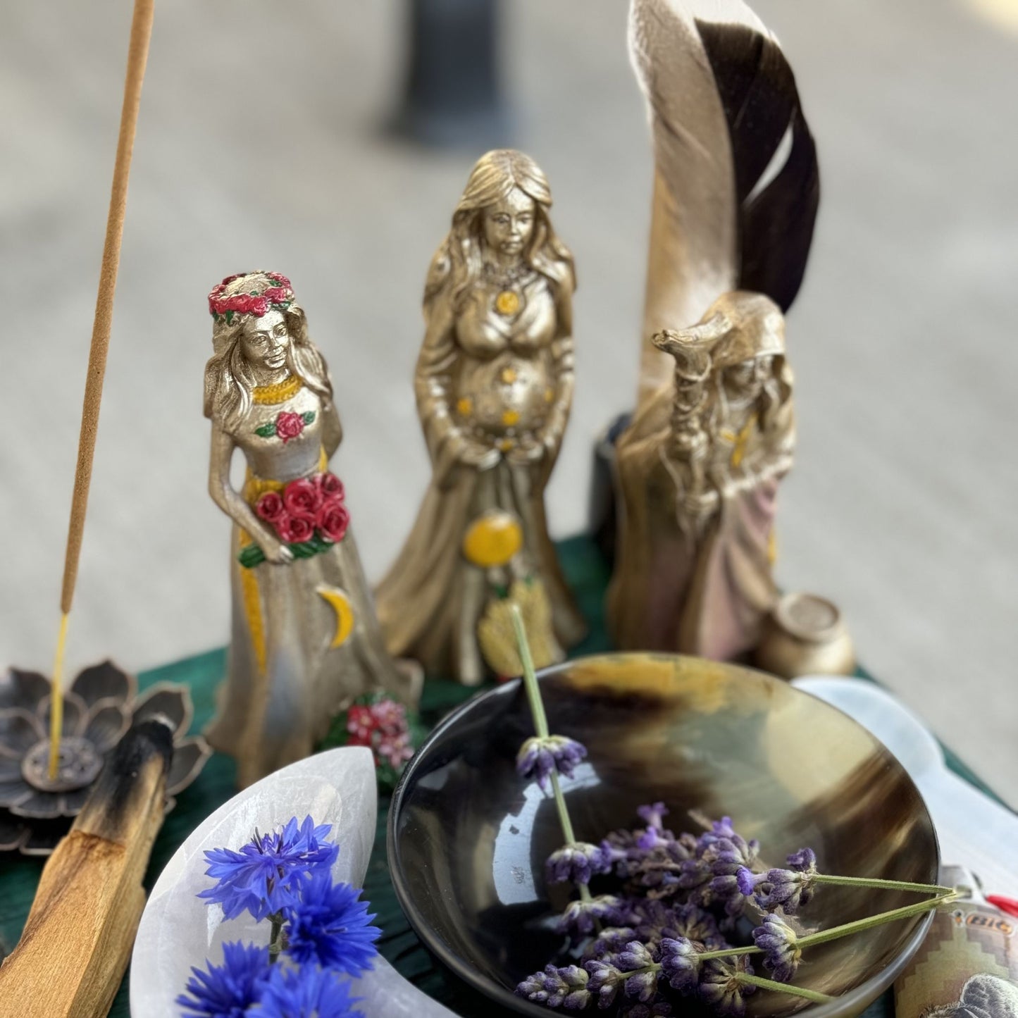 Maiden, Mother, Crone Statues - Handcrafted Gold Figurines (Set of 3)