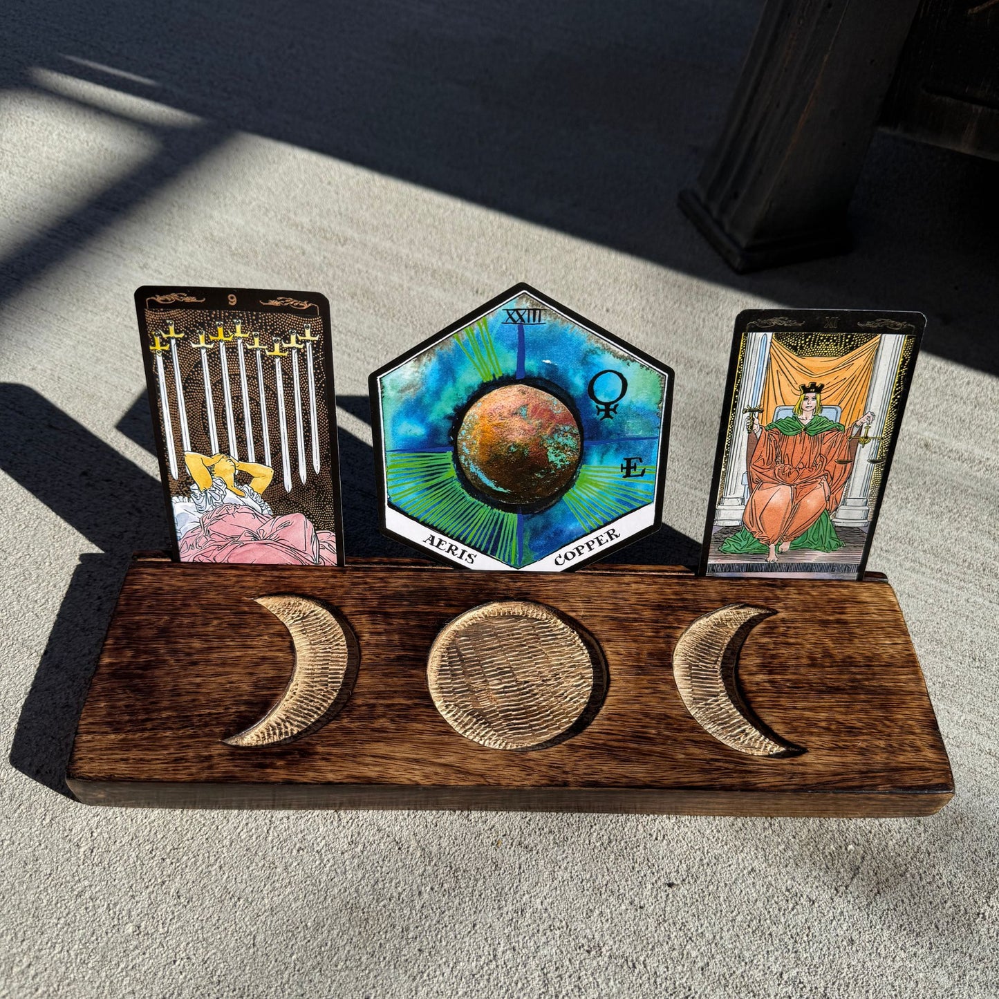 Wooden Tarot Card Holder with Triple Moon