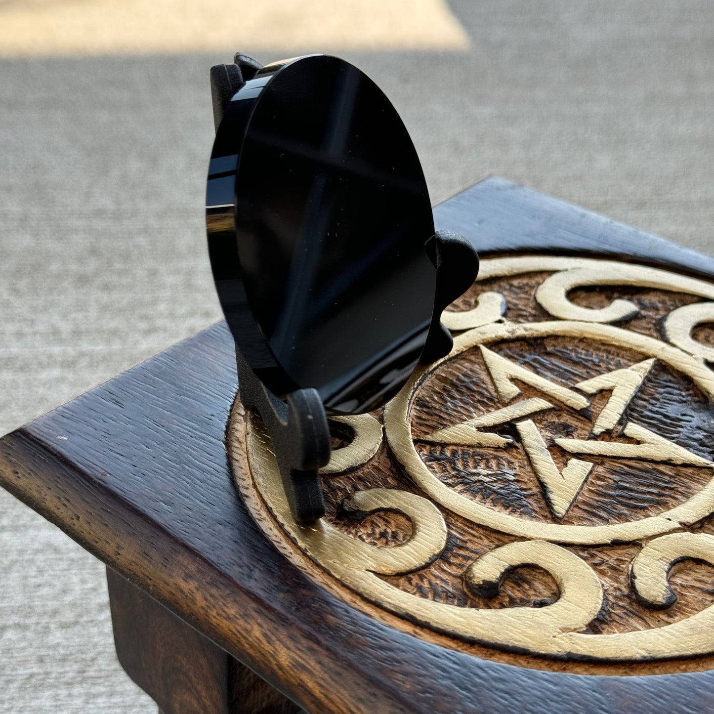 Mini Obsidian Scrying Mirror with Stand