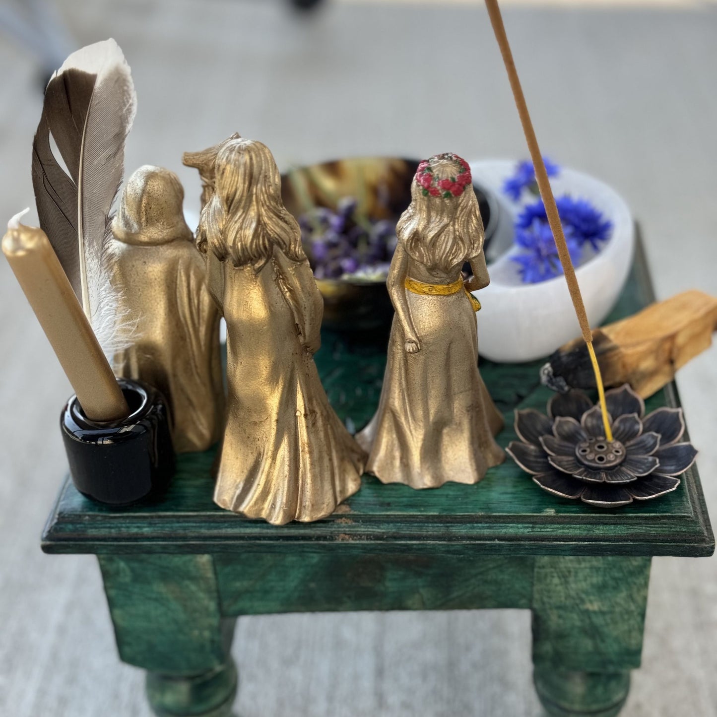 Maiden, Mother, Crone Statues - Handcrafted Gold Figurines (Set of 3)
