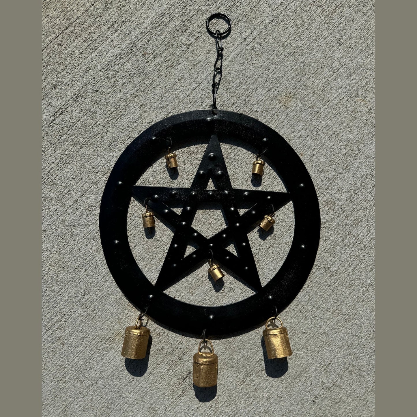 Pentagram Wind Chime - Black Iron and Gold