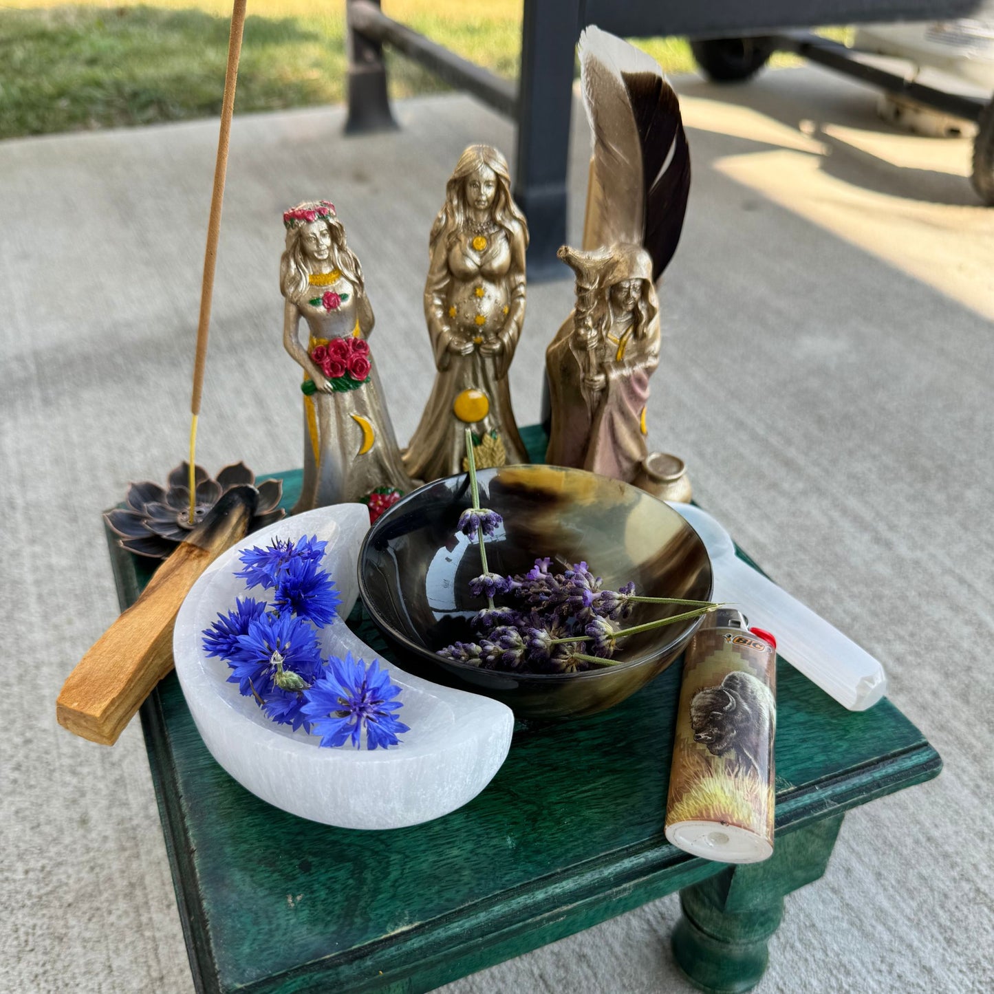 Maiden, Mother, Crone Statues - Handcrafted Gold Figurines (Set of 3)