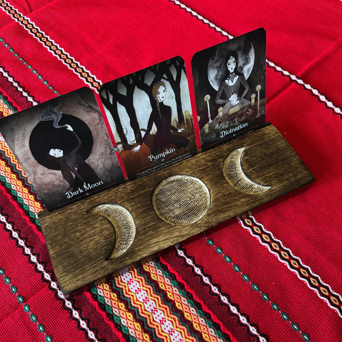 Wooden Tarot Card Holder with Triple Moon