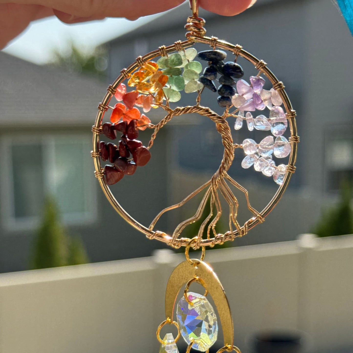 Tree of Life Sun Catcher with 7 Chakra Gemstones