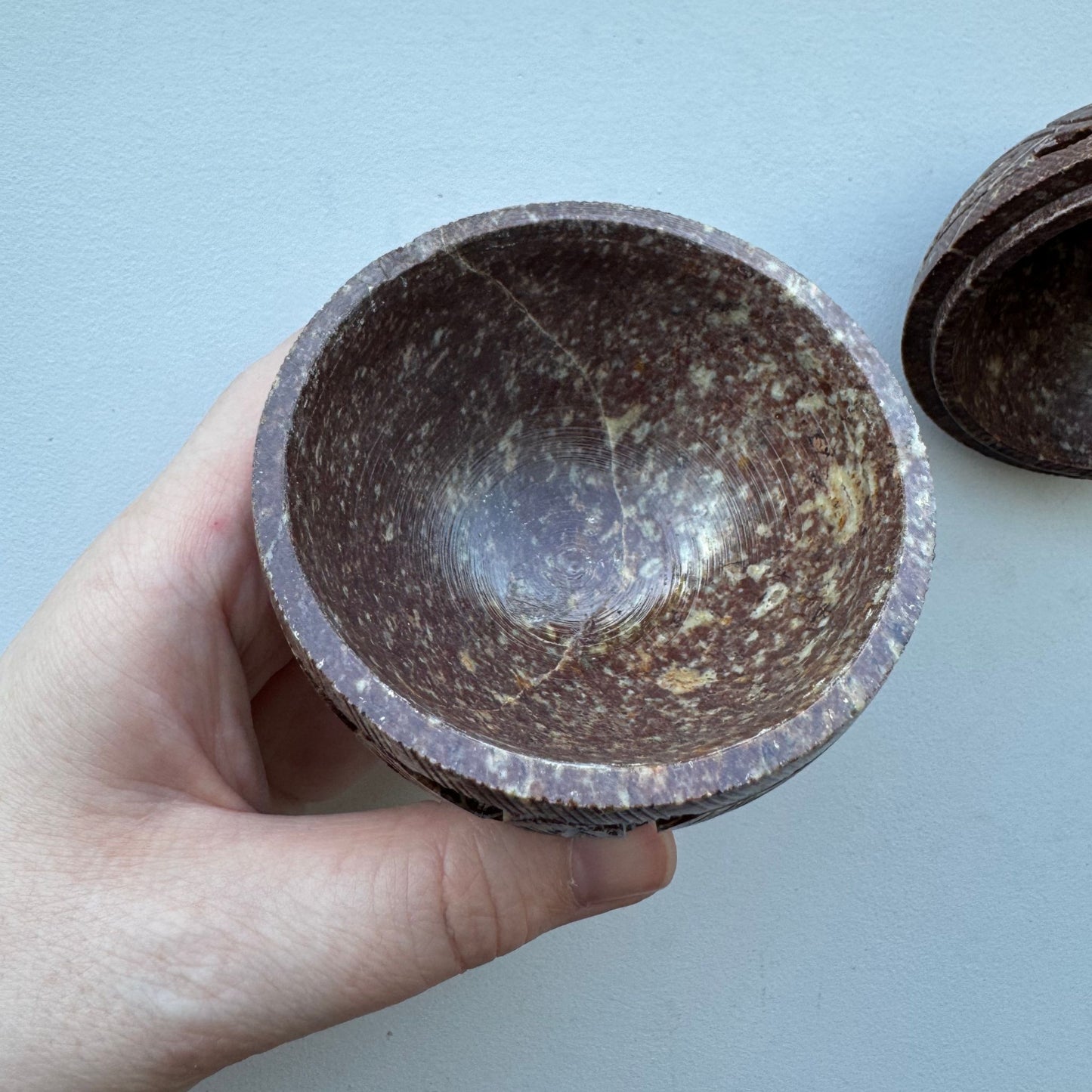 A handcarved soapstone box