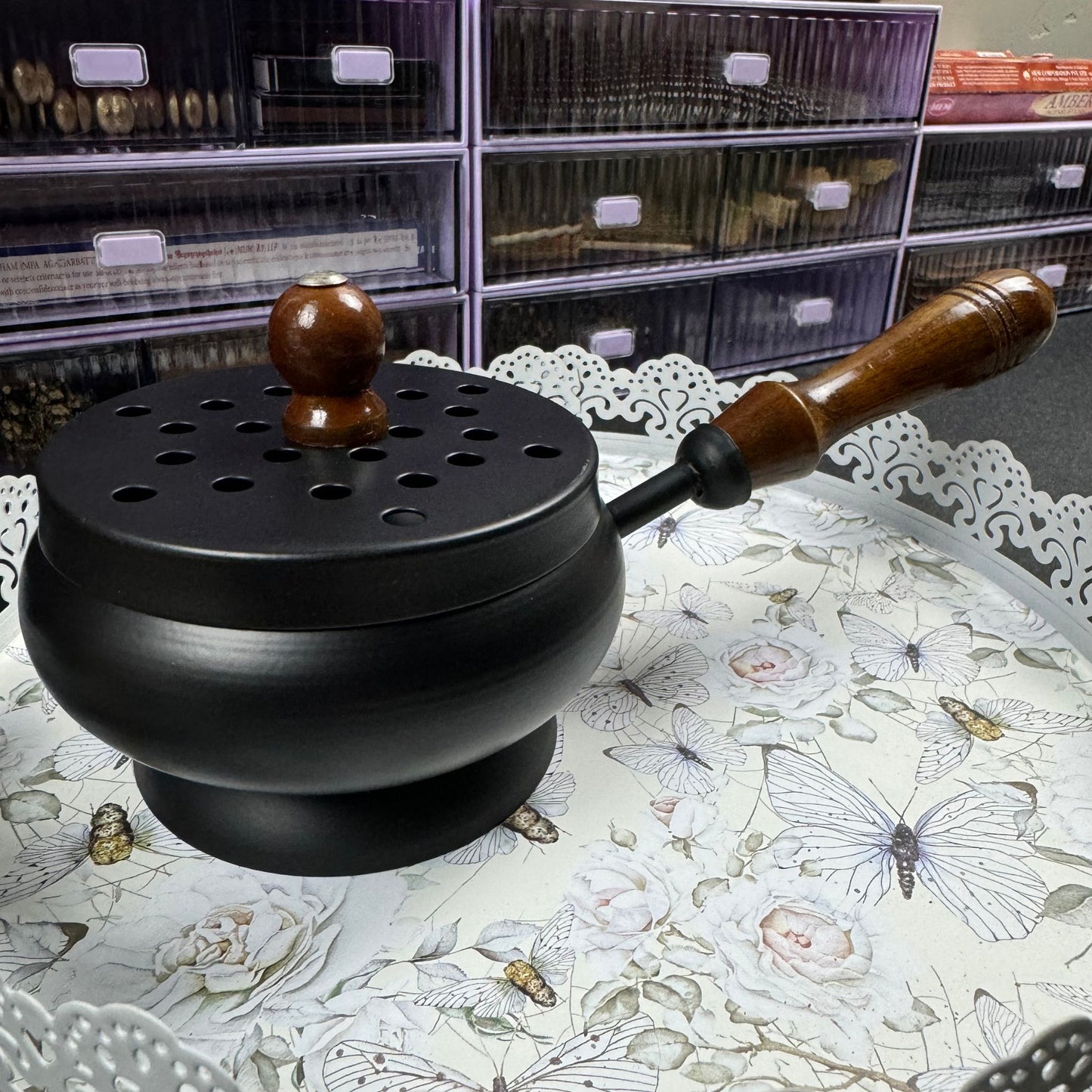 Iron and Wood Charcoal Burner