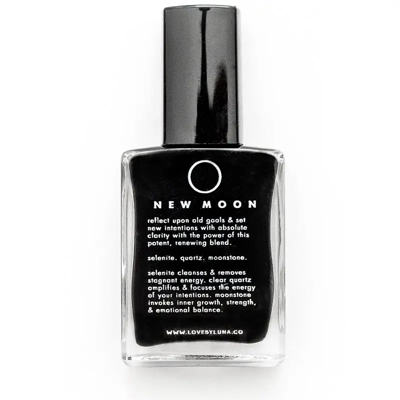 Love By Luna – New Moon | Black Nail Polish with Selenite + Clear Quartz + Moonstone
