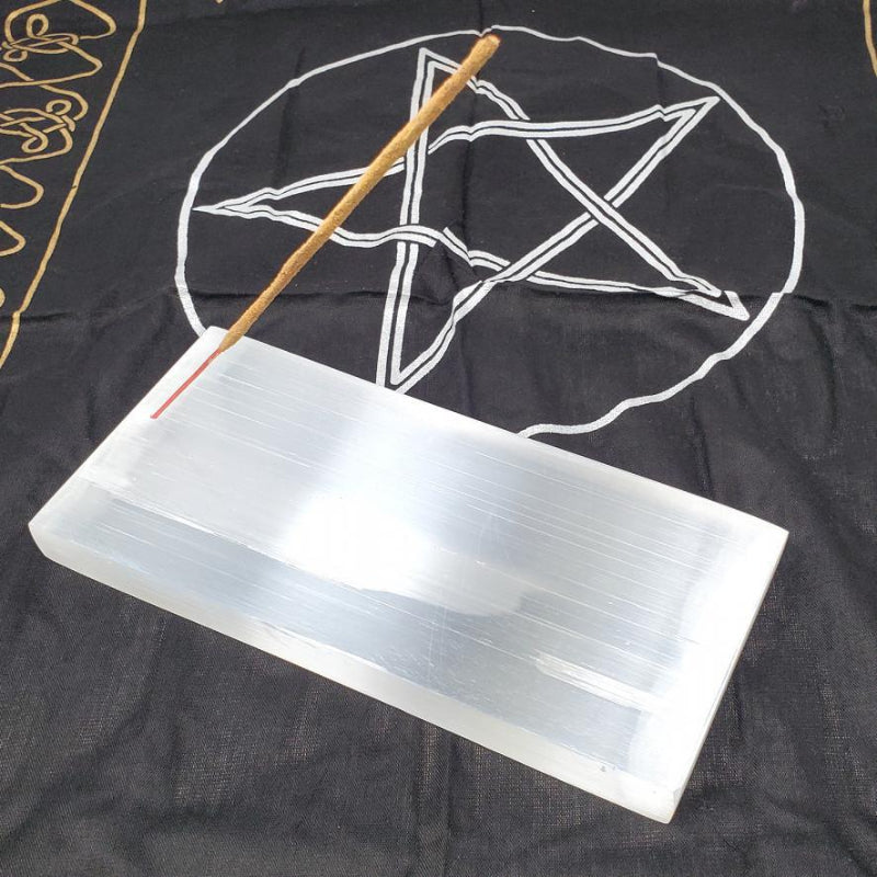 Selenite Charging Plate / Altar Slab with Incense Hole