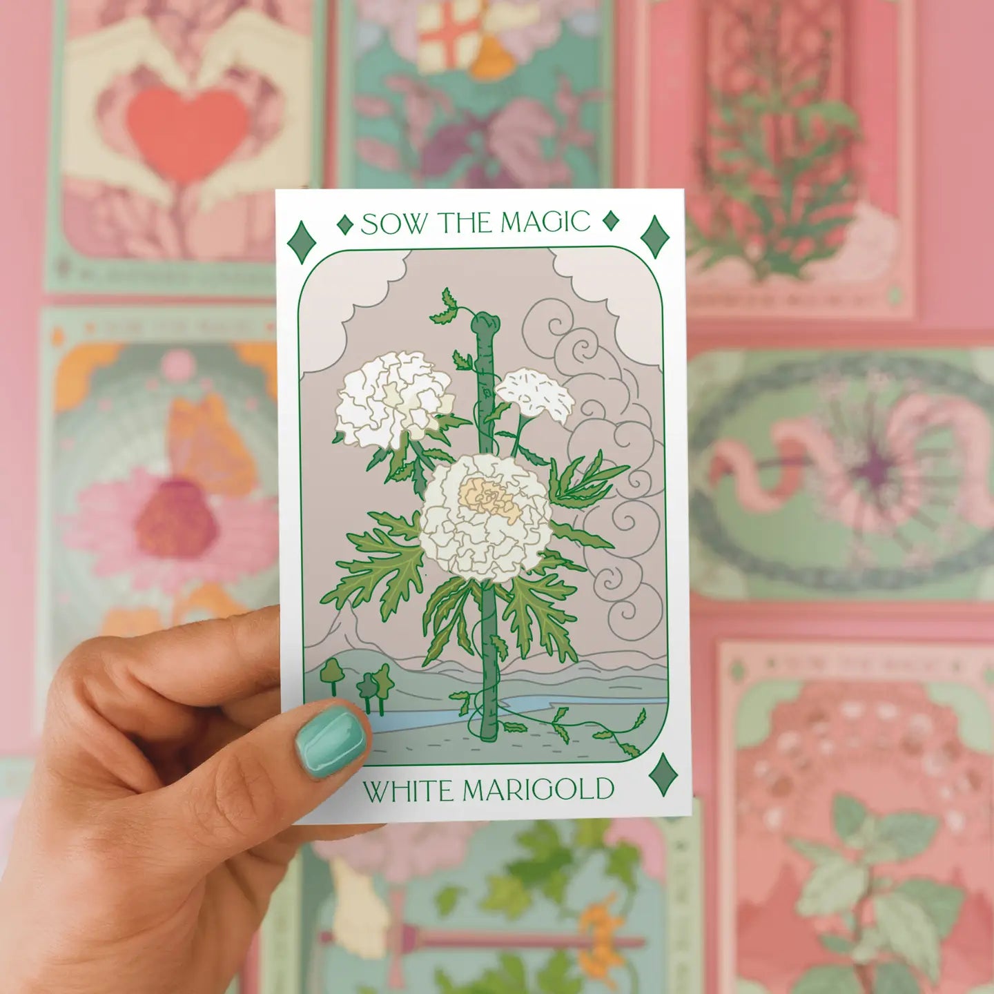Sow the Magic – White Marigold Tarot Garden + Gift Seed Packet