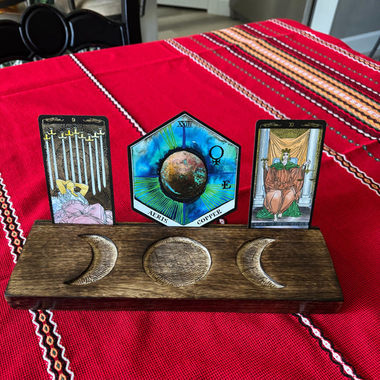 Wooden Tarot Card Holder with Triple Moon