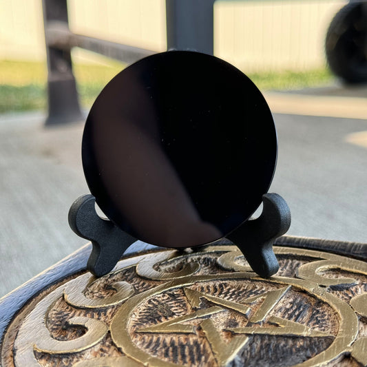 Mini Obsidian Scrying Mirror with Stand