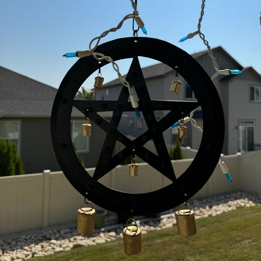 Pentagram Wind Chime - Black Iron and Gold