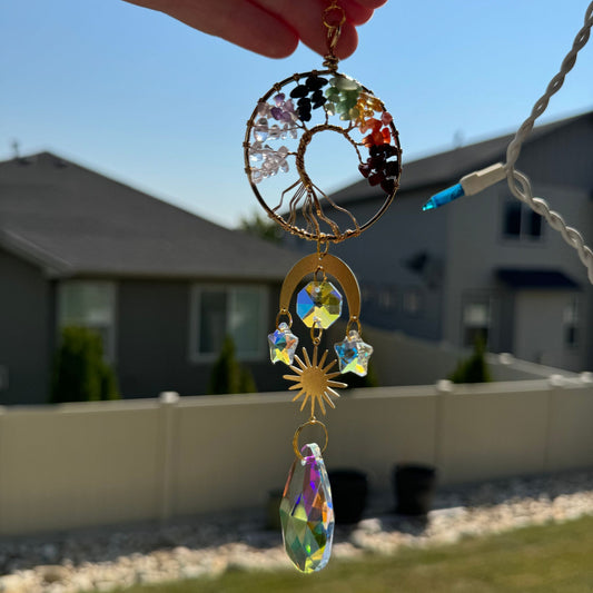 Tree of Life Sun Catcher with 7 Chakra Gemstones