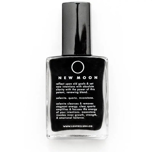 Love By Luna – New Moon | Black Nail Polish with Selenite + Clear Quartz + Moonstone