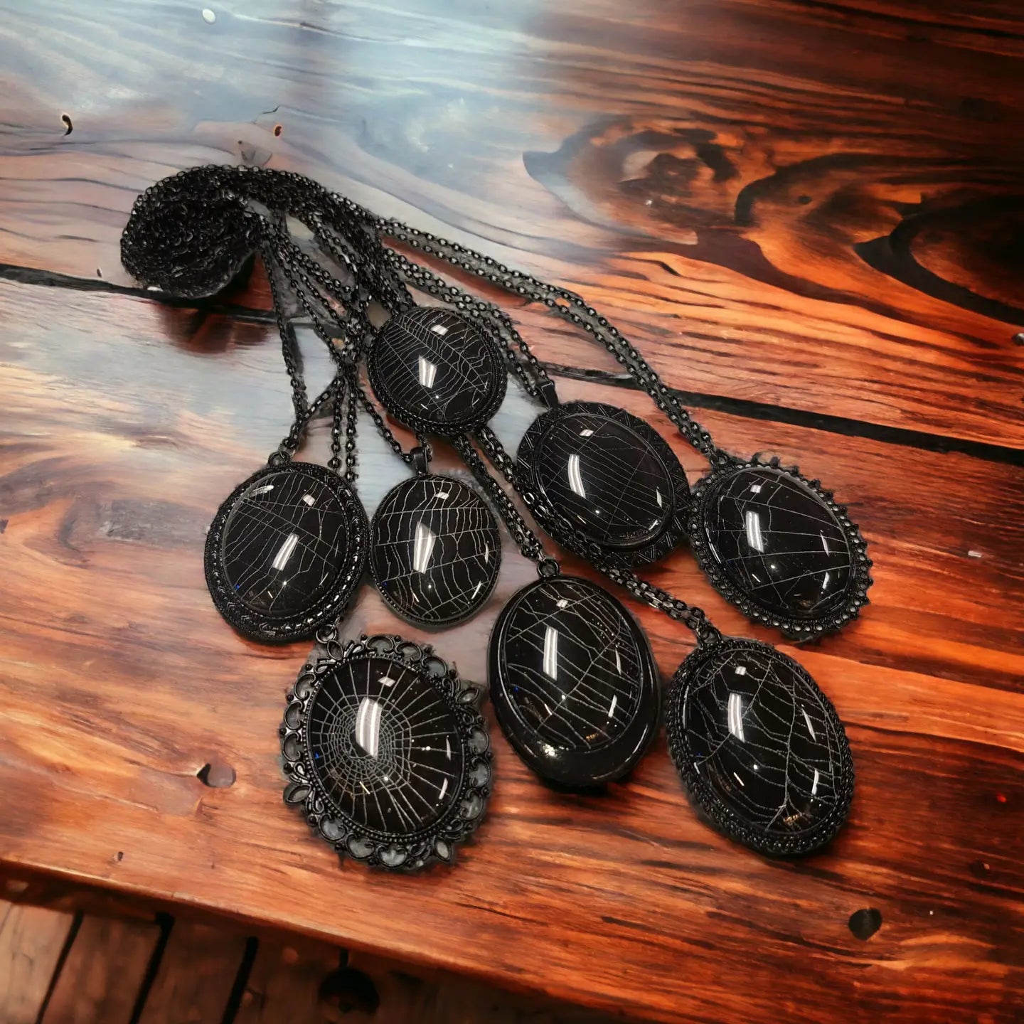 Real Spider Web Cabochon Necklace